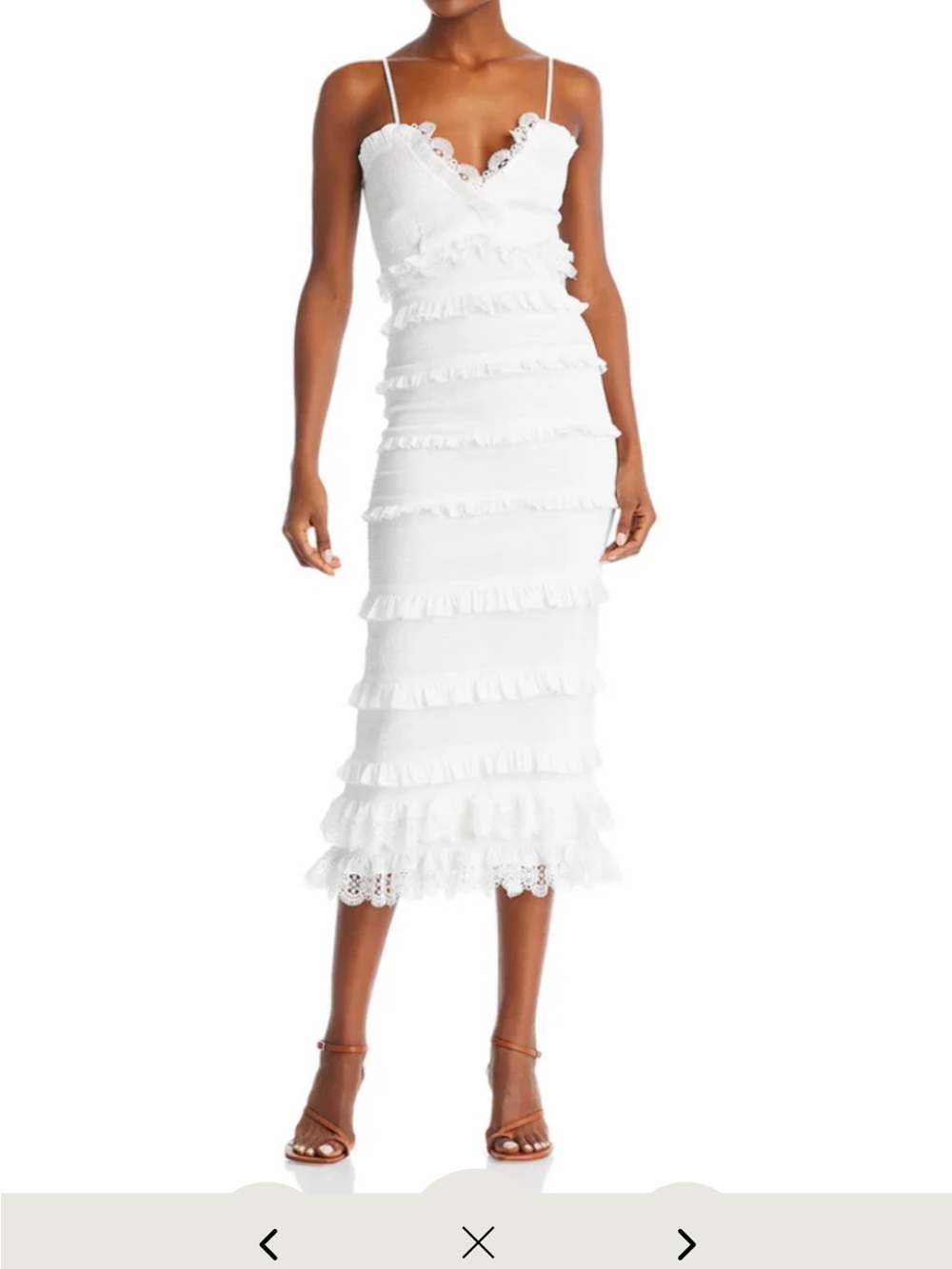 V. Chapman White Ruffled Lace-Trim Midi Dress
